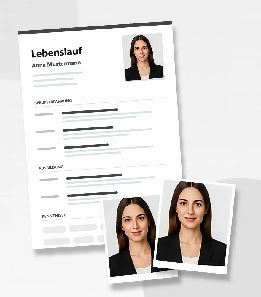 Lebenslauf mit Bewerbungsfoto und zwei Bewerbungsfoto-Abzügen Lebenslauf mit Bewerbungsfoto und zwei Bewerbungsfoto-Abzügen